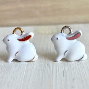 White Enamel Bunny Charm: Keychain, Phone , Purse Accessory, DIY Jewelry Making