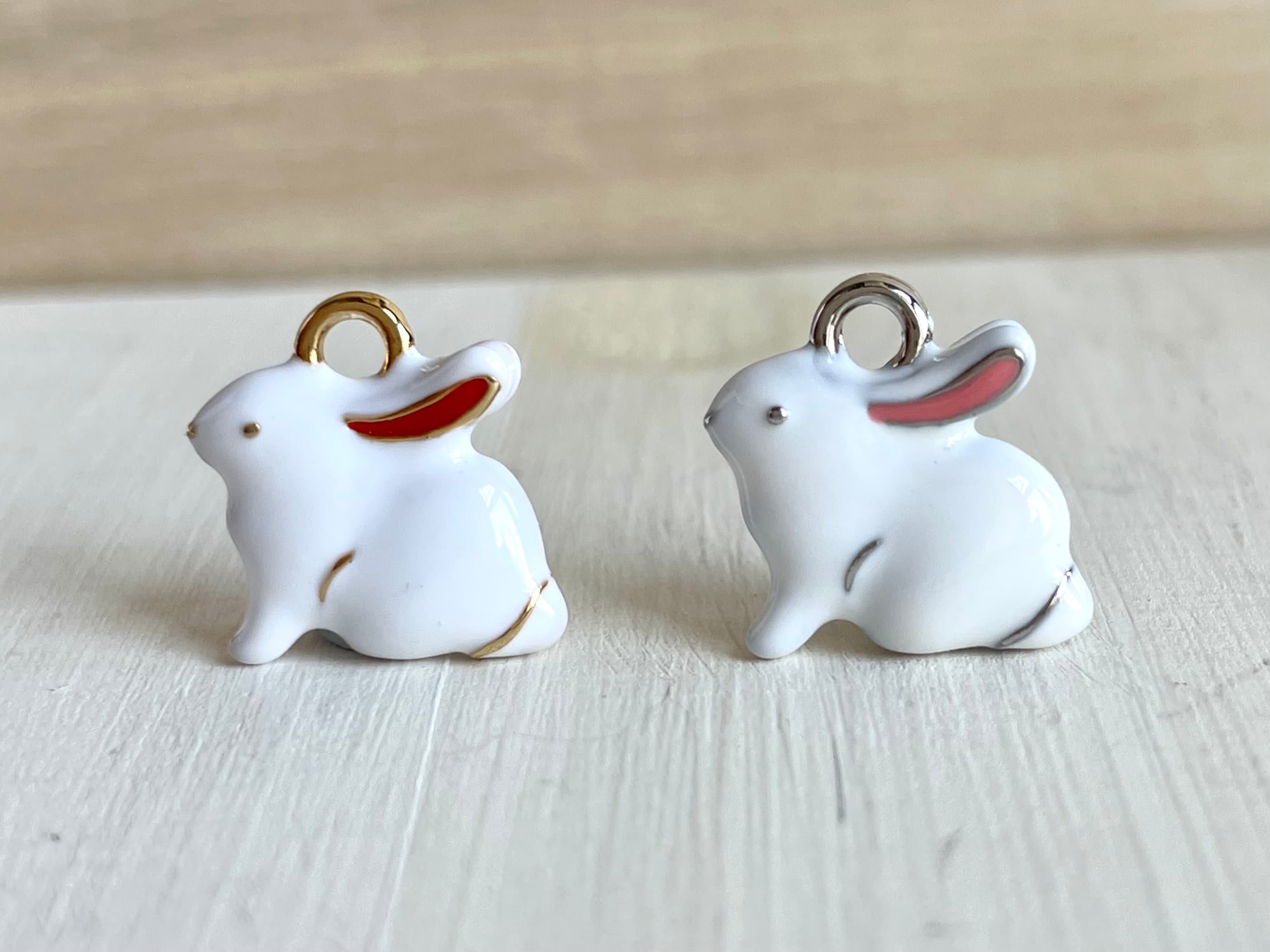 Bunny Charm Rabbit Charm Tiny Gold / Silver White Enamel | Etsy
