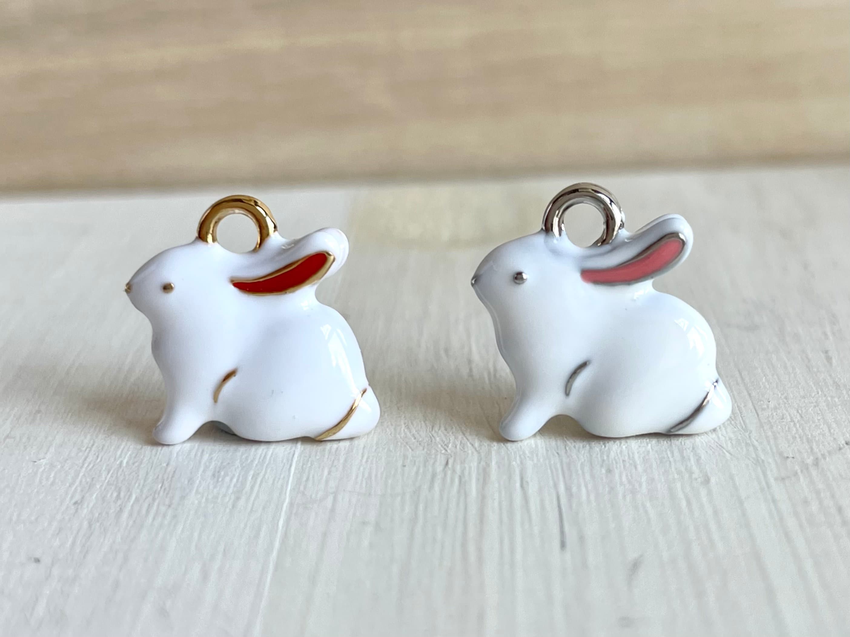 Bunny Charm Rabbit Charm Tiny Gold / Silver White Enamel Etsy