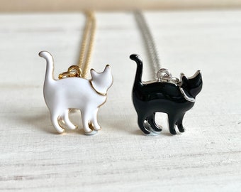 Enamel Cat Pendant Necklace: Gold/Silver Plated Animal Jewelry