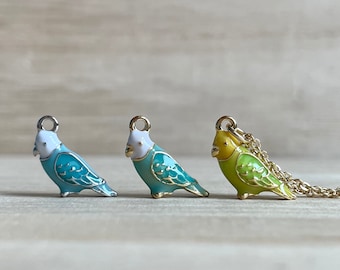Enamel Budgie Necklace: Gold/Silver Plated Parakeet Bird Jewelry