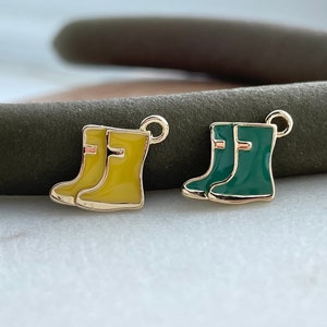 Gold Plated Rain Boots Charm: Enamel Zipper Pull, Keychain, Phone & Bag Accessory, Gardener Gift