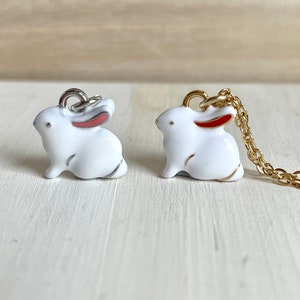 Tiny Rabbit Necklace, Gold / Silver Plated,  Enamel, Cute Easter Bunny, Animal Jewelry, Gift for Bunny Lovers