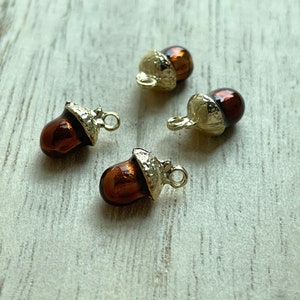 Tiny Acorn Charm, Gold Plated Brown Enamel, Cute Nuts Miniature Zipper Charm, DIY Jewelry Making