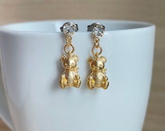 Teddy Bär Ohrringe: Vergoldete Spielzeug Tier Schmuck