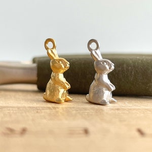 Bunny Charm, Matt Silver / Gold Plated, Tiny, Clip On / Phone / Keychain Charm, Cute Rabbit Miniature, Easter, Animal, Gift for Kids
