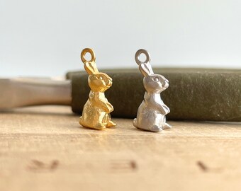 Bunny Charm, Matt Silver / Gold Plated, Tiny, Clip On / Phone / Keychain Charm, Cute Rabbit Miniature, Easter, Animal, DIY Jewelry Making