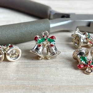 Gold Plated Enamel Christmas Bell Charm: Zipper Pull, Keychain, Phone Accessory