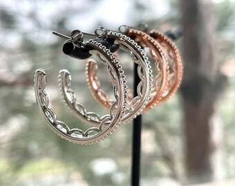 Rose Gold Plated Wave Hoop Earrings: Modern Minimalist Chic