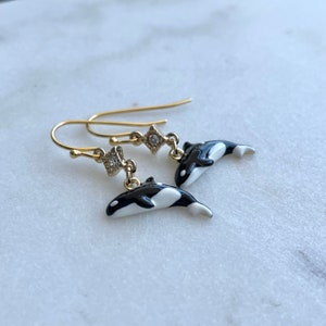 Killer Whale Earrings, Gold Plated Enamel Orca Jewelry, Cute Accessory ...