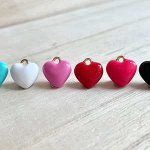 Heart Charm, Tiny, Clip On / Phone / Keychain Charm, Gold Plated, Red, Pink, Blue, Black, White Enamel 3D Heart Pendant, DIY Jewelry