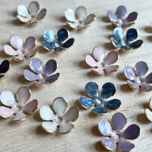 Enamel Flower Layer, 11 mm, 2 pcs, Blue / Pink / Purple / White Flower Beads Cap, Metal Flower Layers, Embellishment, Brass Flower Layers