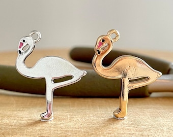 Flamingo Charm: Gold / Silver Plated Bird Animal Zipper, Phone, Keychain, Purse Accessory