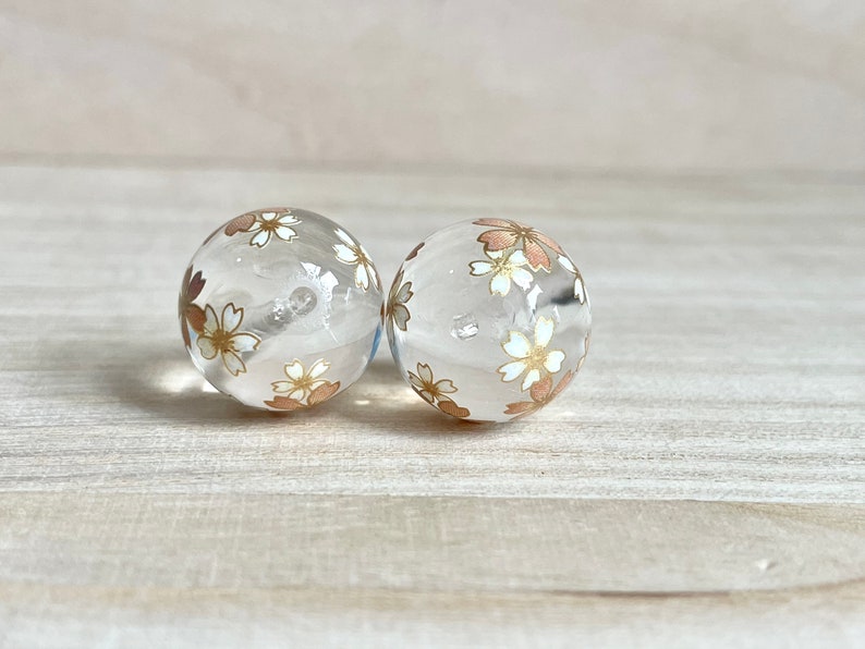 Japanese Beads Cherry Blossom Round Beads Clear Transparent Beads 12 14 16 18mm Japanese Tensha Beads Focal 2 pcs Decal Beads