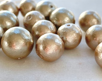 Japanese Cotton Pearl: 12/14mm, 2 pcs, Fully Drilled, Beige Round Beads