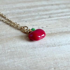 Apple Necklace, Gold Plated, Red, Enamel, Tiny, Cute, Dainty, Miniature, Apple Jewelry, Fruit Necklace, Fruit Jewelry, Food Necklace image 5