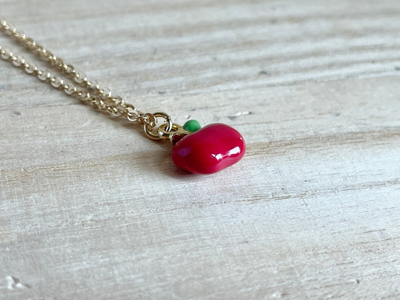 Apple Necklace, Gold Plated, Red, Enamel, Tiny, Cute, Dainty, Miniature, Apple Jewelry, Fruit Necklace, Fruit Jewelry, Food Necklace image 5