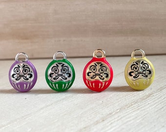 Tiny Japan Daruma Charm: Gold / Silver Plated Enamel Lucky Pendant, Keychain Phone Purse Accessory