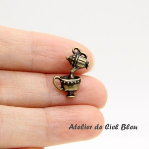 Teapot Charm, Alice in Wonderland Teapot Charm, Antique Bronze Teapot Charm, Alice Charm, Tiny Teapot Charm, Teapot and Cup Charm