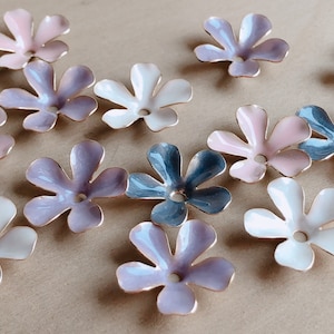 Enamel Flower Layer, 2 pcs, Blue / Pink / Purple / White Flower Layers, Metal Flower Layers, Embellishment, Brass Flower Layers, Cabochon