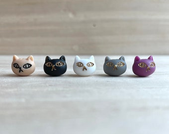 Cat Head Beads, Tiny, Black / White / Beige / Purple / Gray, Plastic, Acrylic, Earrings Parts, Animal Beads, Cute, Kawaii