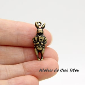 Antique Bronze White Rabbit Charm, Tiny, Alice in Wonderland Pendant, DIY Jewelry Making