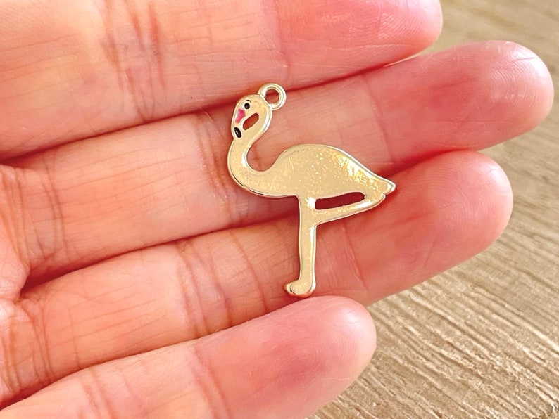 Flamingo Charm, Clip On / Phone / Keychain Charm, Gold / Silver Plated, Cute Bird Pendant, DIY Jewelry Making, Gift Gold Plated