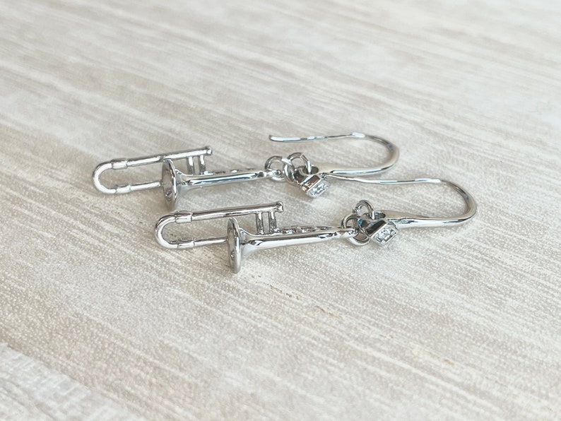 Trombone Earrings Silver Plated Rhinestone Miniature Etsy