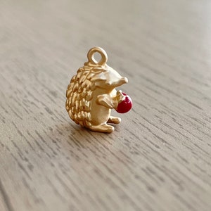 Hedgehog Charm, Tiny, Matt Gold Plated, Enamel, Clip On / Phone / Keychain Charm, Cute Porcupine Miniature, Animal, Gift for Kids