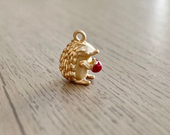 Hedgehog Charm, Tiny, Matt Gold Plated, Enamel, Clip On / Phone / Keychain Charm, Cute Porcupine Miniature, Animal, Gift for Kids
