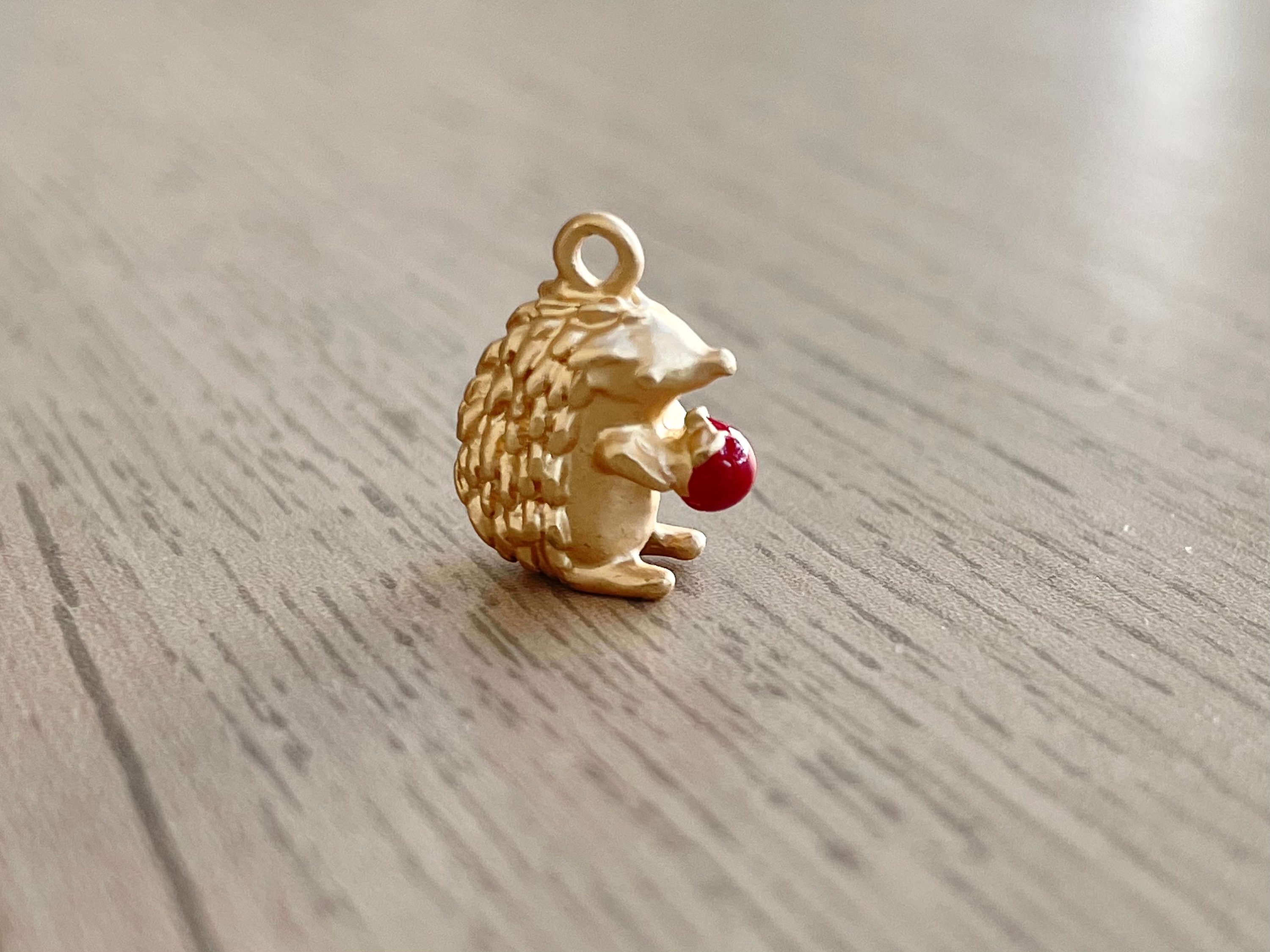 Hedgehog Charm Tiny Matt Gold Plated Enamel Porcupine Charm