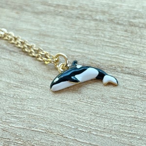 Dainty Gold Orca Necklace: Black and White Enamel Whale Jewelry - Etsy