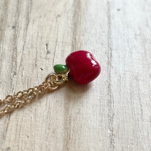 Apple Necklace, Gold Plated, Red, Enamel, Tiny, Cute, Dainty, Miniature, Apple Jewelry, Fruit Necklace, Fruit Jewelry, Food Necklace image 4