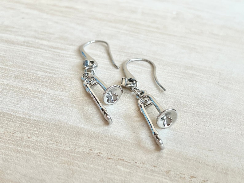 Trombone Earrings Silver Plated Rhinestone Miniature Etsy