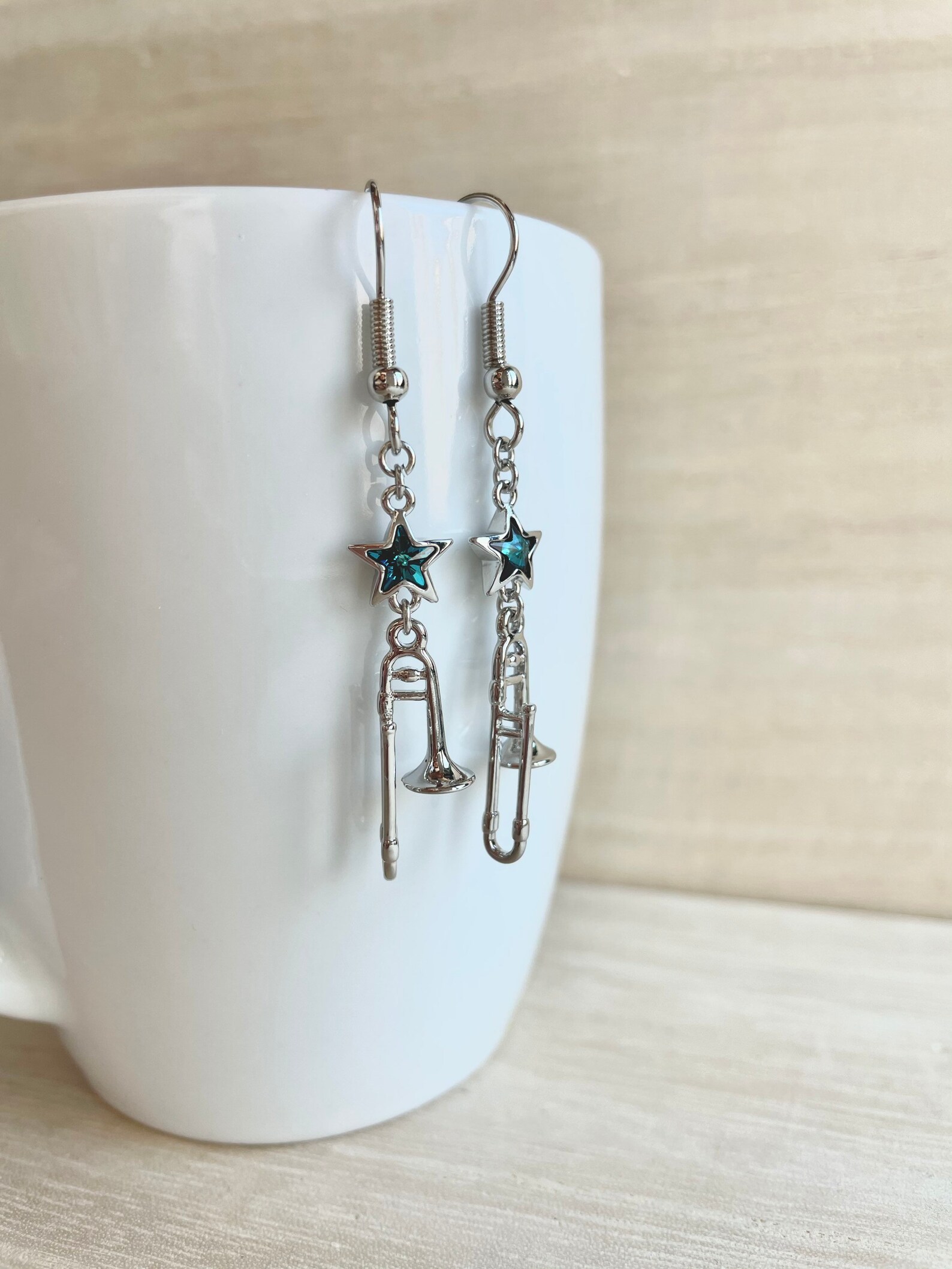 Trombone Earrings Silver Plated Rhinestone Miniature Etsy