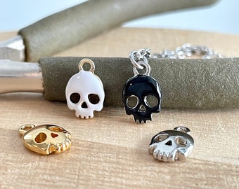 Skull Necklace, Gold Plated, Silver Plated, Tiny, Black, White, Enamel Skull Necklace, Halloween, Skull Jewelry