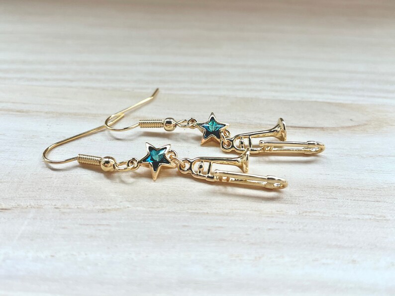 Trombone Earrings Silver Plated Rhinestone Miniature Etsy