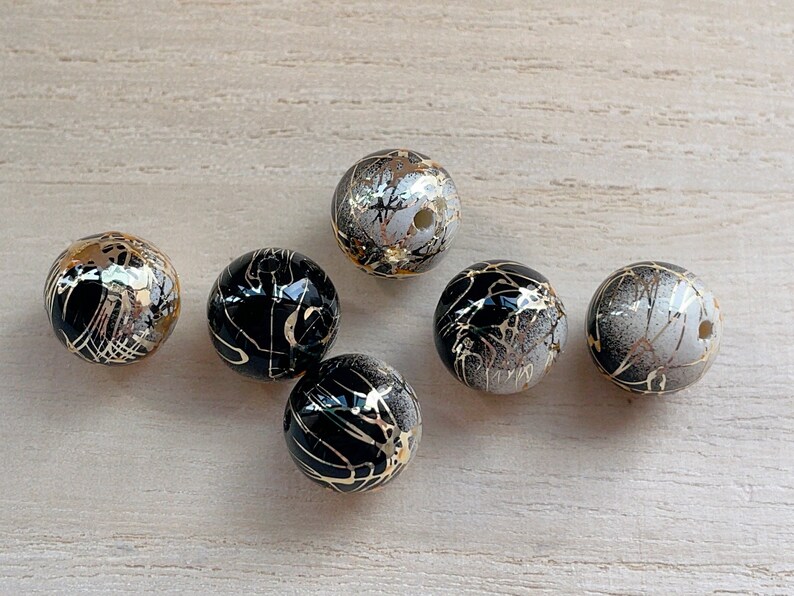 Acrylic Focal Gold Line Black Arabesque Beads Decal Bead Japanese Beads 8mm  10mm  12mm  14mm Japanese Arabesque Beads Tensha Beads