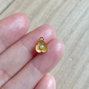 Tiny Flower Charm, Gold Plated, Enamel, Black, Blue, Navy, Pink, Purple, Yellow, White,Flower, 3 Petal Flower, Pearl Flower, Flower Jewelry Gold Plated - Yellow