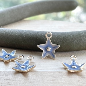 Bellflower Charm, Tiny, Clip On / Keychain / Phone Strap, Gold Plated, Purple Blue Enamel Bell-shaped Flower, DIY Jewelry Making, Campanula