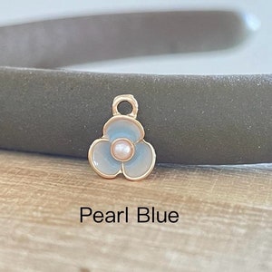 Tiny Flower Charm, Gold Plated, Enamel, Black, Blue, Navy, Pink, Purple, Yellow, White,Flower, 3 Petal Flower, Pearl Flower, Flower Jewelry GoldPlated-PearlBlue