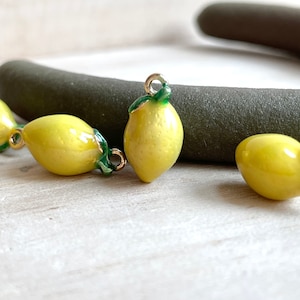 Lemon Charm, Tiny, Clip On / Phone Strap / Keychain, Gold Plated Yellow Enamel, Miniature Fruit Accessory, DIY Jewelry Making
