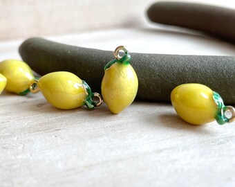 Lemon Charm (1 pc): Gold Plated Yellow Enamel Fruit, Phone Keychain Purse Accessory, Jewelry Making