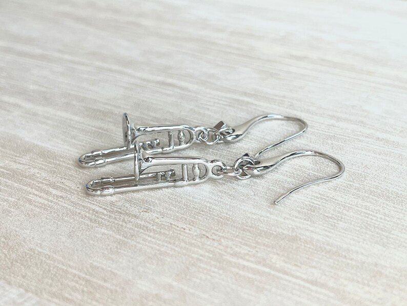Trombone Earrings Silver Plated Rhinestone Miniature Etsy