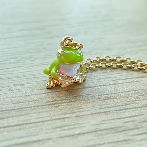 Frog Necklace, Gold Plated, Green Enamel Frog Charm, Dainty, Cute, Unique, Pond Jewelry, Frog Jewelry