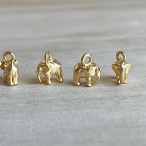 Elephant Charm, SUPER TINY, 5 x 6mm, Clip On / Phone / Keychain Charm, Matt Gold Plated, Very Small, Cute Animal Jewelry, Gift for Kids