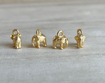 SUPER TINY Elephant Charm: 5x6mm Matt Gold Plated Animal Zipper, Pendant, Bracelet Clip On