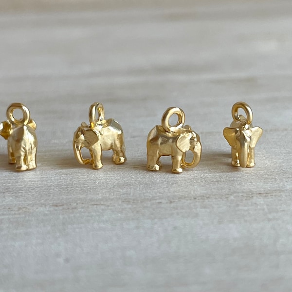 Elephant Charm, SUPER TINY, 5 x 6mm, Clip On / Phone / Keychain Charm, Matt Gold Plated, Very Small, Cute Animal Jewelry, Gift for Kids