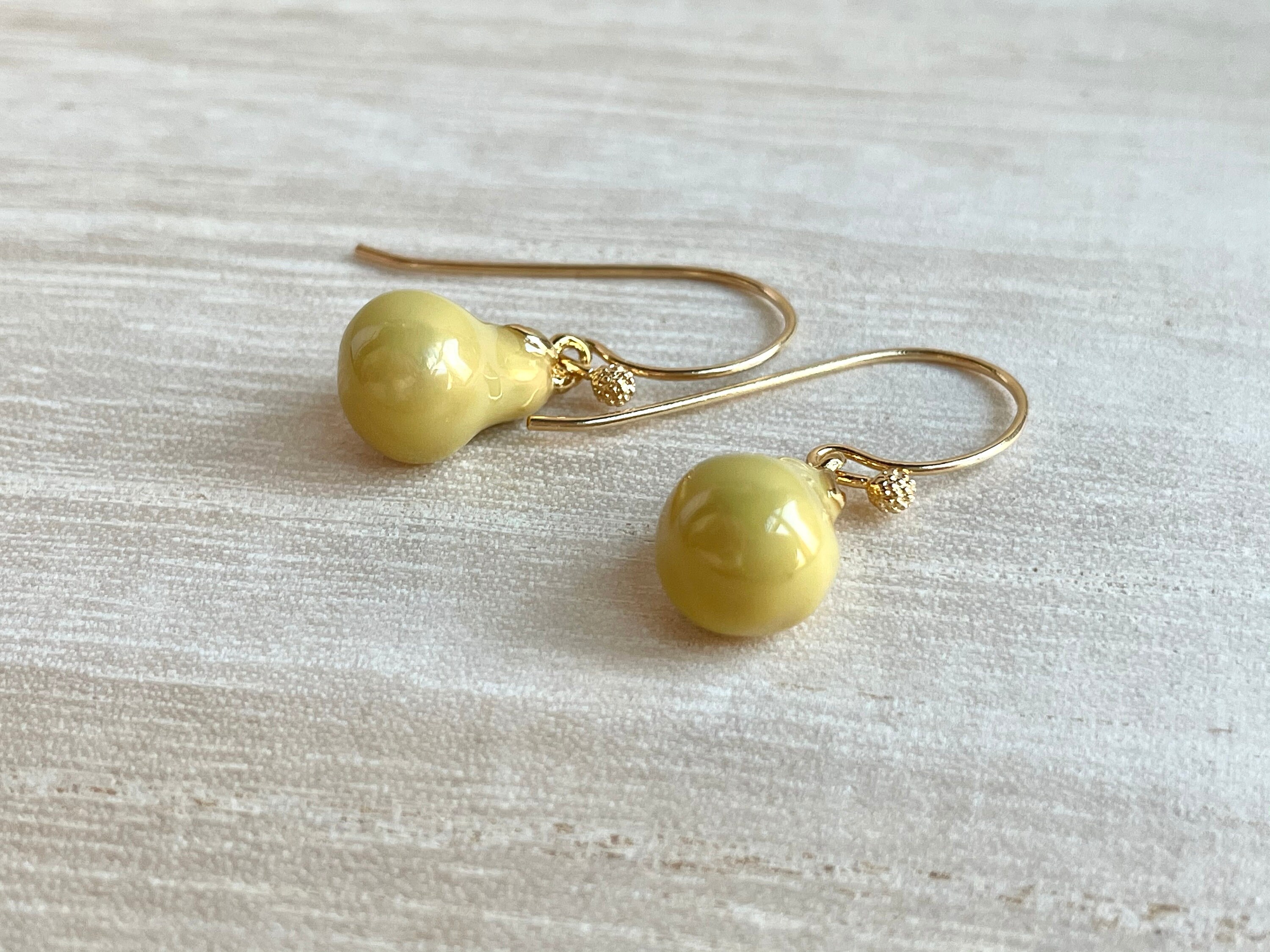 Pear Earrings Gold Plated Green Enamel Pear Hook Earrings Etsy
