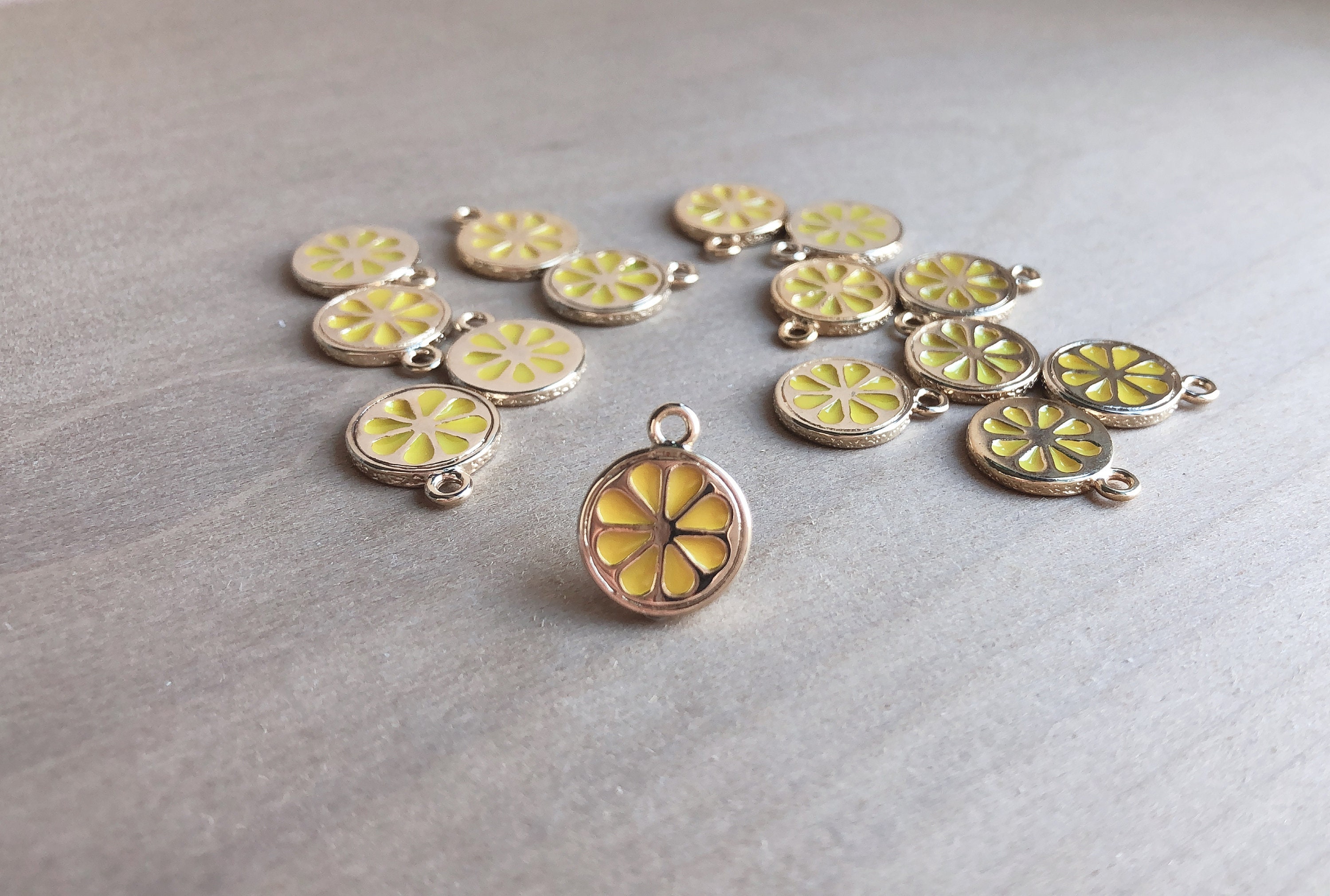 Lemon Lemon Charm Tiny Lemon Charm Gold Plated Enamel Lemon Etsy
